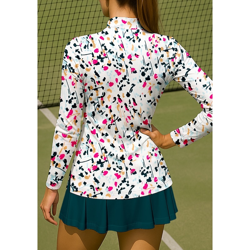 Women's Floral Spot Shirt Sport Shirt Golf Polo Shirt Tennis Shirt Long Sleeve Zipper Floral UPF50+ UV Resistant High Elasticity Moisture Wicking Breathable Tennis Golf Pickleball Stand Collar Zip2