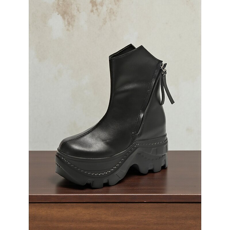 Women's Chunky Platform Ankle Boots with Side Zipper and Tassel Detail, Trendy Urban Fashion Footwear