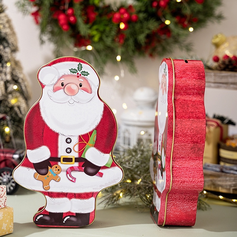 Christmas Cookie Tins with Lids for Gift Giving Xmas Tin Containers Creative Cartoon Santa Design Metal Gift Box Holiday Storage Festive Christmas Party Decoration Accessory2