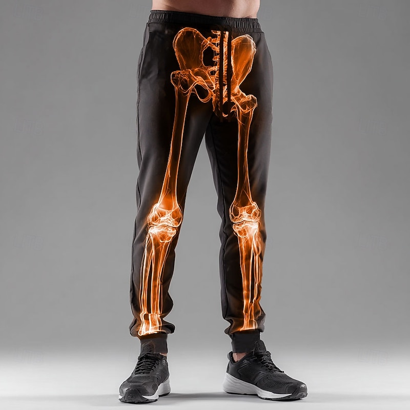 Halloween Men's Skeleton Neon Glow Halloween Costumes Sweatpants Joggers Trousers Mid Waist Drawstring Elastic Waist Dark Gothic Style Holiday Streetwear Athletic Sweatpants with Pockets Spring Fall2