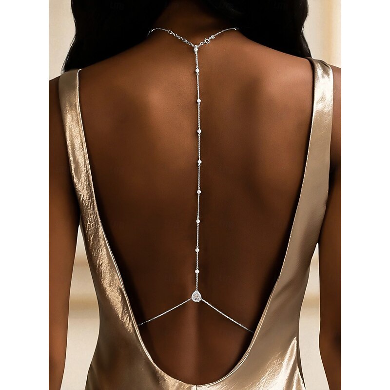 Women's Back Drop Body Chain  Delicate Pearl and Crystal Accents, Elegant Jewelry for Formal Dresses, Evening Parties, Weddings and Special Occasions4