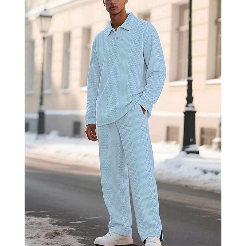 Men's Golf Shirt Golf Polos Shirts Work Casual Lapel Long Sleeve Basic Modern Plain Jacquard 2 Piece Spring Fall Regular Fit Black Khaki Light Blue Gray Golf Shirt