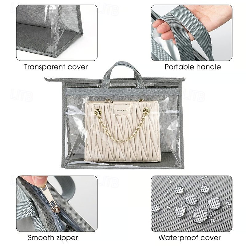 Handbag Dustproof Storage Organizer Large Capacity Hanging Closet Bag Holder Moisture Proof PVC Transparent Design Purse Protector Multi Pocket Storage Bag For Wardrobe Accessories2