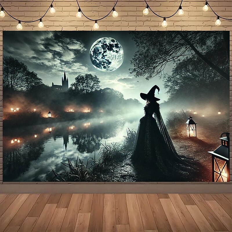 Grim Reaper Tapestry for Halloween – Gothic Cemetery Wall Hanging with Full Moon and Bats, Scary Death Skeleton Wall Decoration for Bedroom or Party3