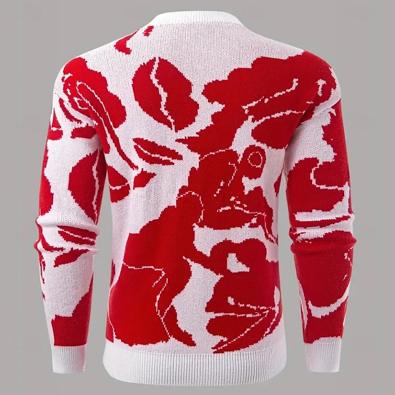 Men's Color Block Pullover Sweater Jumper Knitwear Crewneck Casual Vacation Daily 3D Print Keep Warm Long Sleeve Spring Fall Winter Red Brown2