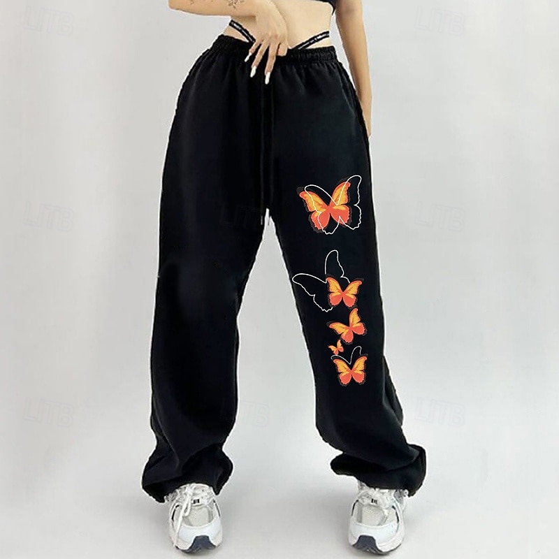 Women's Wide Leg Pants Sport  Sweatpants Sports Lounge Pants Pocket High Waist Bottoms Athleisure Gym Workout Fall Cotton Fashion Outdoor Sports Running Loose Fit Sportswear Activewear Butterfly2