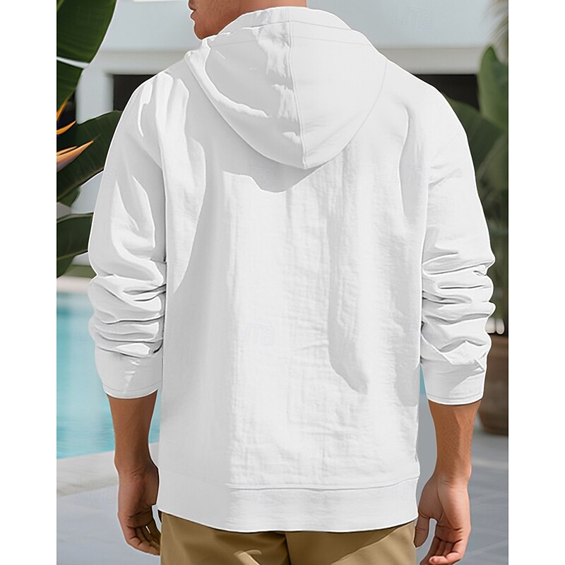 Men's Lightweight Jacket Casual Jacket Hoodie Jacket Vacation Daily Breathable Drawstring Pocket Spring Fall Plain Fashion Classic Hooded Regular Black White Yellow Navy Blue Khaki Jacket2