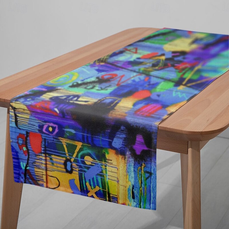1PC Colorful Graffiti Table Runner Table Flag - Digital Printed Rectangular Tablecloth for Restaurant, Banquet, Party Decoration (33x180cm/13x70.5in)
