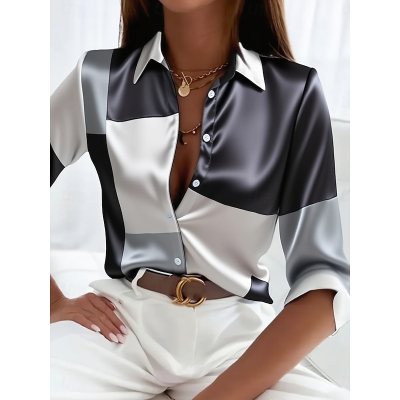 Women's Shirt Dressy Tops Formal Work Shirt Graphic Geometric Elegant Stylish Casual Long Sleeve Collar Party Evening Wear Daily Glitter White Pink Blue Green Spring Fall Winter