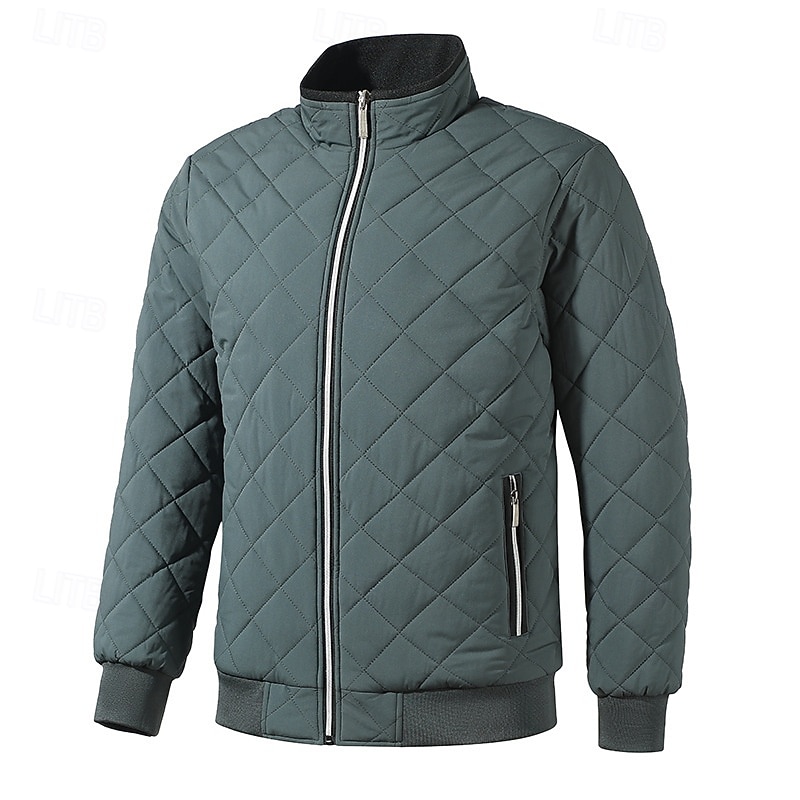 Men's Winter Coat Quilted Jacket Fleece Jacket Parka Pocket Cotton Vacation Daily Wear Date Regular Fashion Casual Comfortable Thermal Warm Winter Solid / Plain Color Black Blue Puffer Jacket