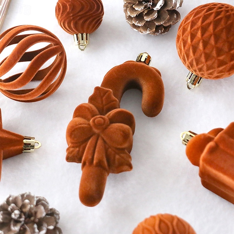 28 pcs Christmas Tree Balls Baubles Ornaments, Xmas Decoration, Velvet Shaped Hanging Set, Premium Holiday Tree Decor for Christmas Celebration4