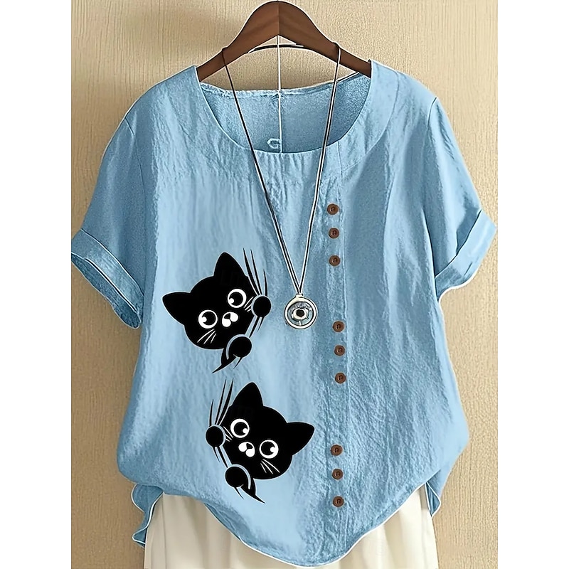 Women's Blouse Graphic Animal Vintage Tropical Stylish Short Sleeve Regular Tops Holiday Buttons Print White Yellow Navy Blue Blue Purple Summer Spring Fall