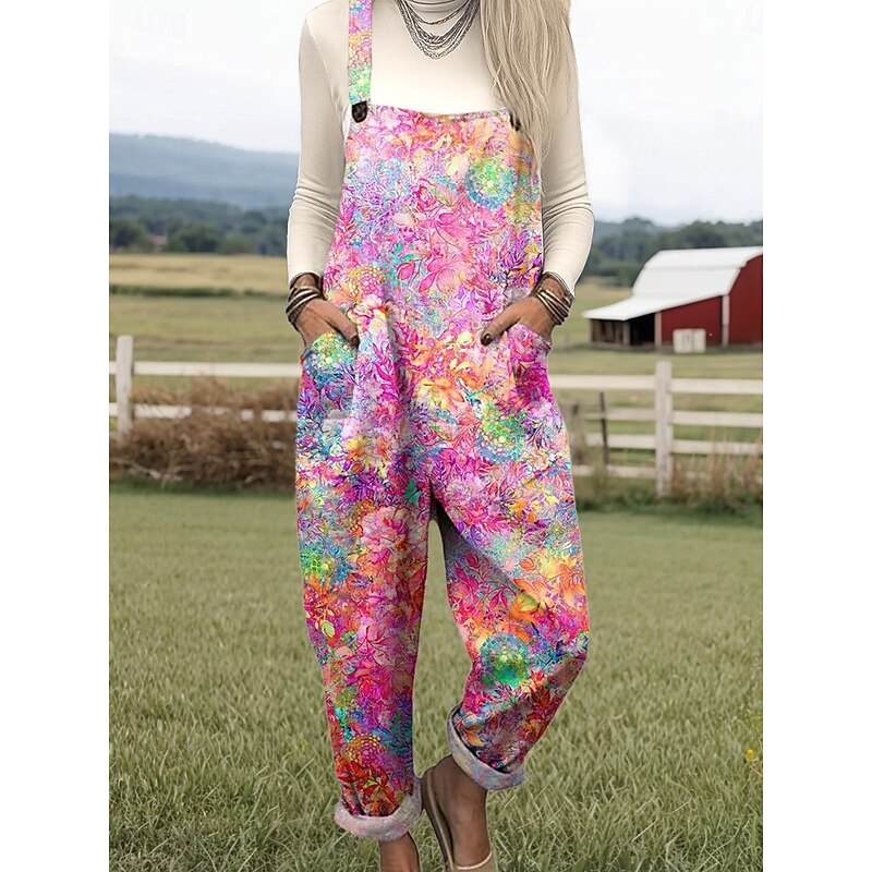 Women's Overall Active Graphic Sleeveless Straight Square Neck with Pocket Vacation Street Loose Fit Yellow Pink Blue Summer4