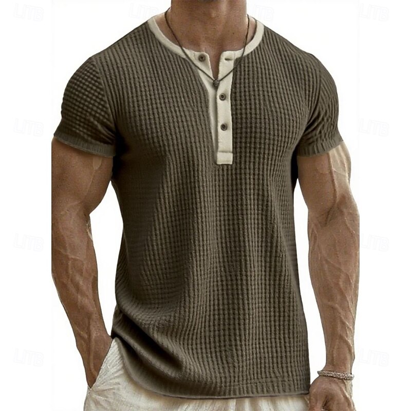 Men's Henley Shirt Tee Tee Top Short Sleeve Henley Summer Fall Retro Fashion Designer Nostalgic Fashion Vintage Vacation Street Going out Black White Pink Top Tee for Men3