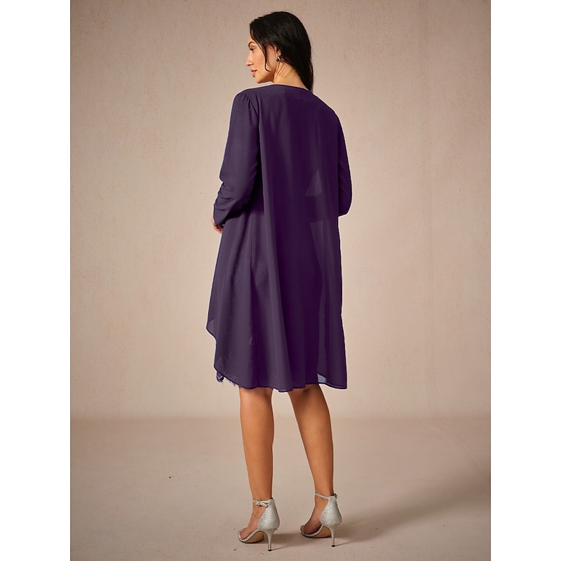 Women's Wedding Guest Jacket Dress Lace Dress Chiffon Dress Set Cocktail Dresses Formal Dresses Cardigan Ruched Long Sleeve Cocktail Party Blue Spring Summer Fall2