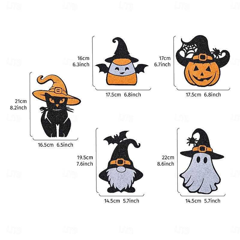5PCS Halloween Non-Woven Fabric Cartoon Wall Stickers – Pumpkin, Bat, Ghost, Black Cat Decorative Halloween Wall Hanging for Party and Home Festive Decor3