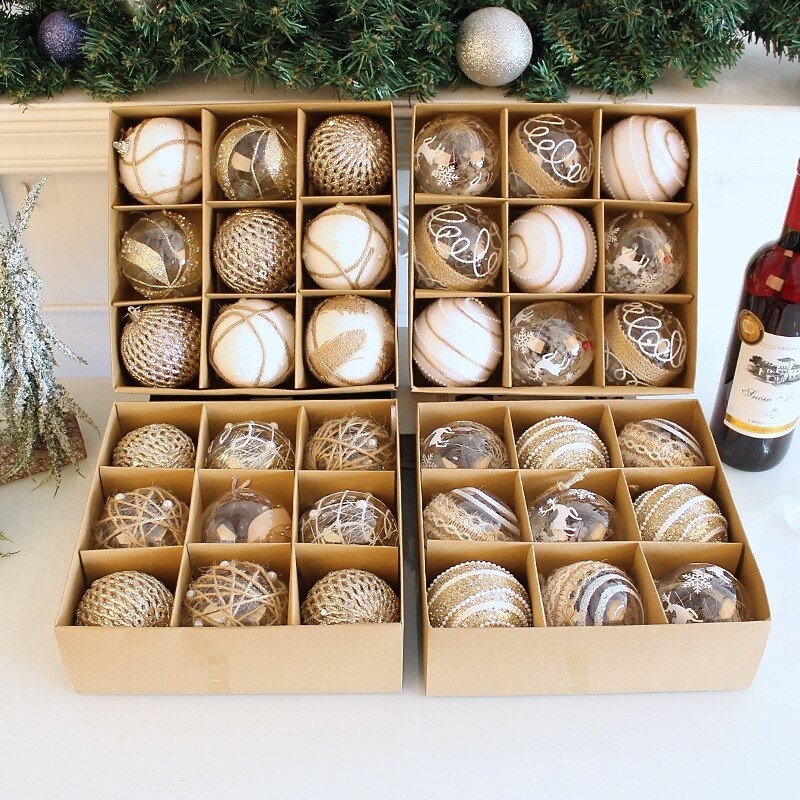 9 Pcs Christmas Tree Balls Baubles Ornaments 8cm Xmas Decorations Transparent Jute Rope Hanging Balls Handmade Gift Box Set For Holiday Party Christmas Tree Decoration Accessories