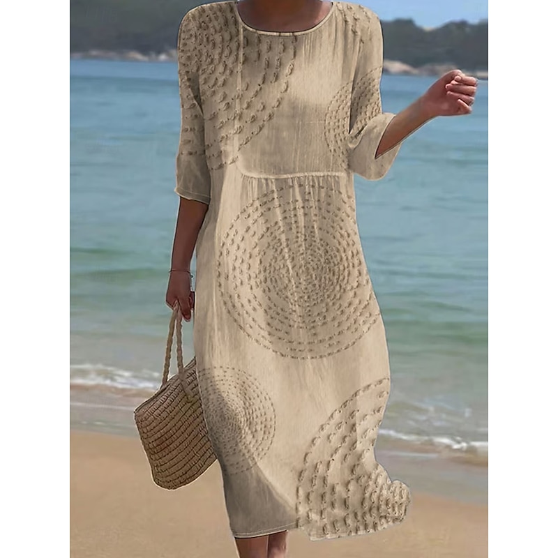 Women's Maxi Dress Kaftan 3/4 Length Sleeve Crew Neck Casual Dress A Line Dress Boho Regular Fit Graphic Abstract White Blue Green Khaki Spring Fall2