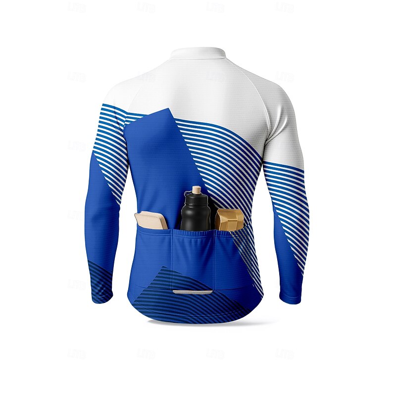 Men's Tops Cycling Jersey Graphic Geometric Long Sleeve Bike Jersey Top with 3 Rear Pockets Sun Sun Protection Sunscreen Quick Dry Sports Blue Clothing Apparel2