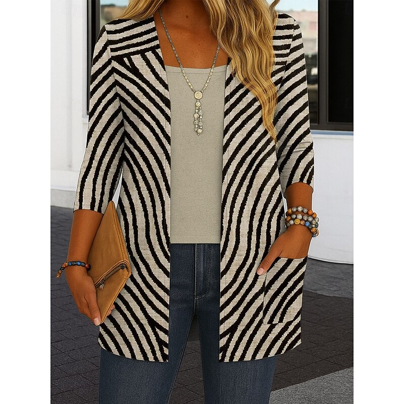 Women's Shrugs Graphic Geometric Abstract Vintage Tropical Stylish Long Sleeve Crew Neck Regular Tops Daily Print Yellow Light Green Red Blue Brown Summer Spring Fall3