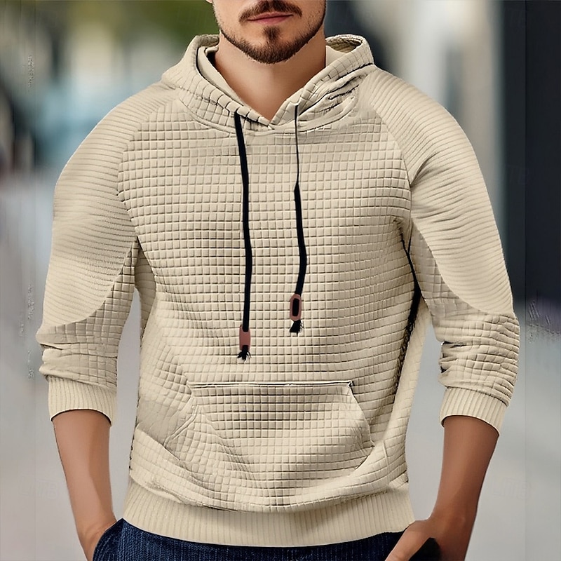 Men's Hoodie Black White Navy Blue Khaki Light Grey Hooded Plain Jacquard Drawstring Pocket Sports & Outdoor Daily Holiday Polyester Streetwear Basic Casual Spring Fall Clothing Apparel Hoodies