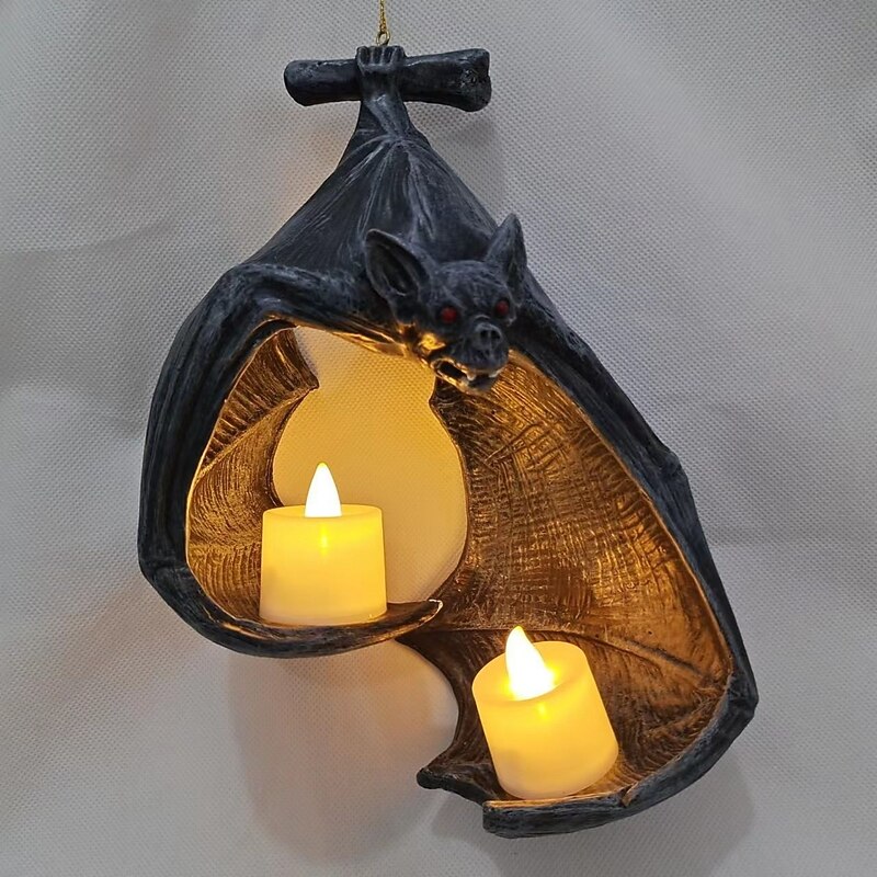1 Pc 21CM Halloween Bat Wall Tealight Holder Bat Candlestick LED Electronic Candlelight Indoor and Outdoor Gathering Restaurant Ceiling Corner Tree Festival Atmosphere Decorative Light3