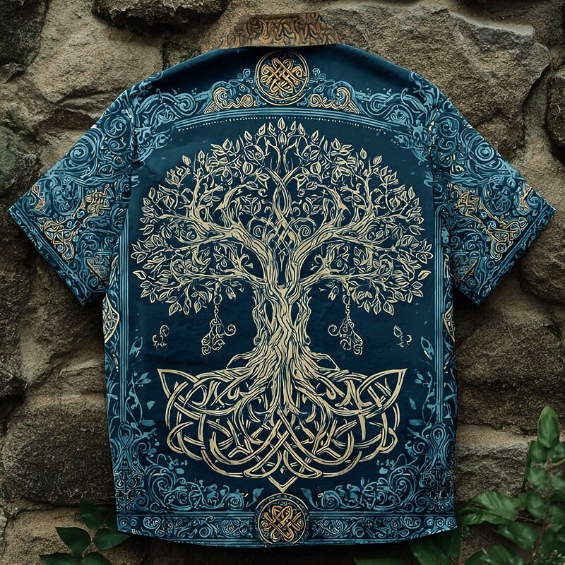 Men's Tree Of Life Shirt Summer Shirt Button Up Shirt Short Sleeve Vintage Retro Dailywear Holiday Summer Spring Turndown 3D Print Collared Shirts Front One Pocket Blue Purple Khaki2