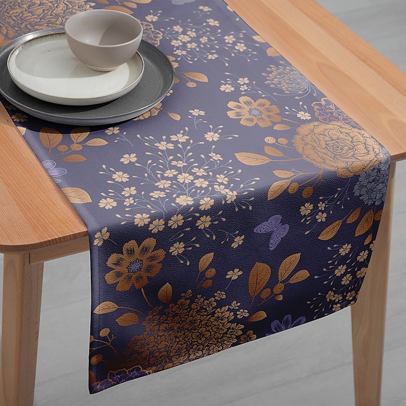 1 Pc Flower Printed Table Runner – Rectangular Tablecloth Decoration for Dining Table, Restaurant, Banquet, and Outdoor Party Events
