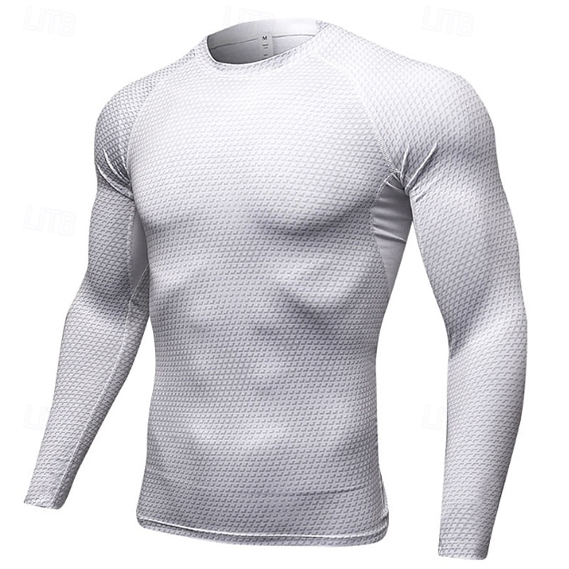 Men's Compression Shirt Workout Base Layer Workout Tops 3D Long Sleeve Top Athleisure Fall Solid Colored Quick Dry Gym Basketball Athletic Sportswear Activewear Black White Red3