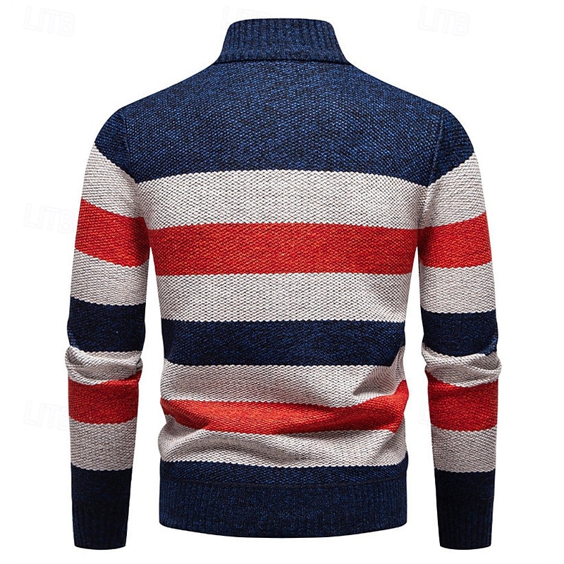 Men's Pullover Sweater Jumper Knit Sweater Ribbed Knit Regular Tops Knitted Stripe Quarter Zip Fashion Basic Vacation Daily Wear Clothing Apparel Fall Winter Navy Blue Green S M L3