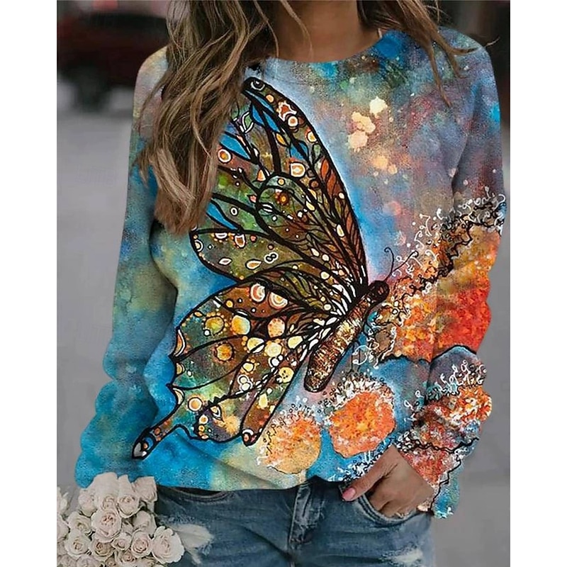 Women's Hoodies Graphic Animal Streetwear Casual Long Sleeve Round Neck Regular Tops Street Holiday Print Black White Blue Orange Green Fall Winter