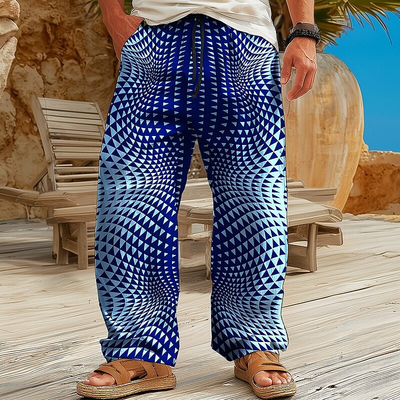 Men's Geometric Gradient Dot Trousers Baggy Pants Casual Pants Mid Waist Fashion Outdoor Vacation Home Elastic Drawstring Waist Linen-Like Pants with Pockets Spring Fall 3D Print Blue Green Gray2