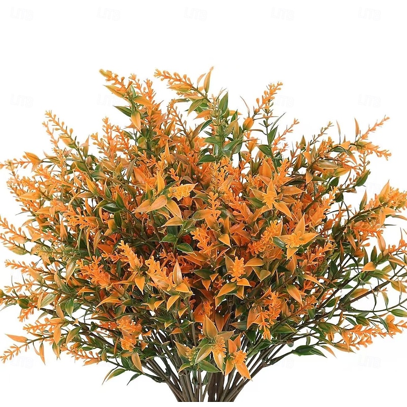 8 Bundles Fall Artificial Flowers – Outdoor UV Resistant, Non-Fading Autumn Plants for Outdoor Pots, Garden, Patio, Porch Decoration – Salmon Color