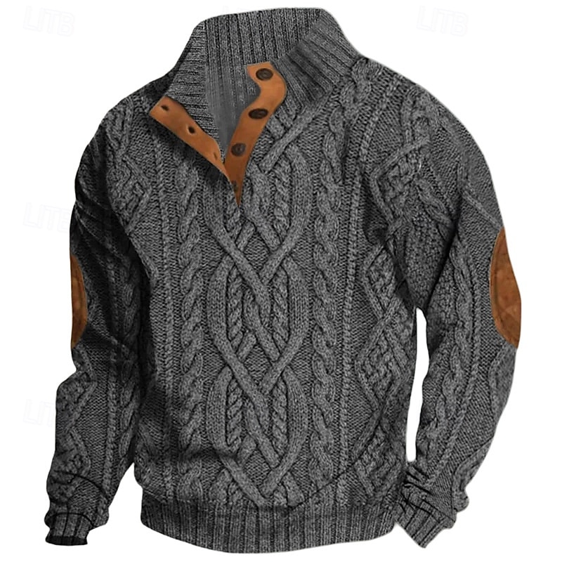 Men's Pullover Sweater Jumper Knit Sweater Ribbed Knit Regular Tops Patchwork Knitted Color Block Stand Collar Fashion Basic Vacation Daily Wear Clothing Apparel Fall Winter Black Dark Gray M L XL2