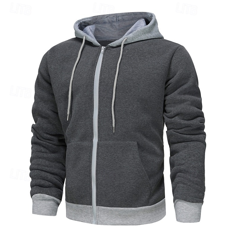 Men's Hoodie Full Zip Hoodie Zip Up Hoodie Fleece Hoodie Black Red Green Gray Hooded Plain Patchwork Color Block Sports & Outdoor Casual Daily Streetwear Cool Sportswear Spring &  Fall Clothing