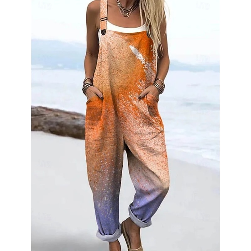 Women's Dungarees Active Floral Sleeveless Sleeveless Straight Square Neck Pocket with Pocket Vacation Daily Loose Fit Pink Orange Khaki Summer