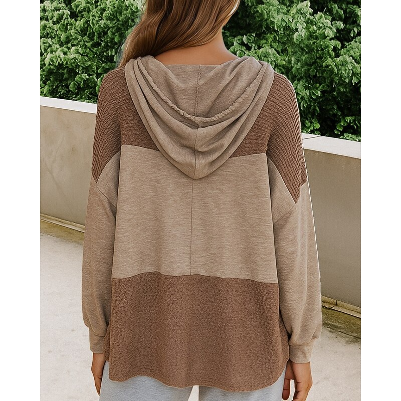 Women's Zip Up Sweatshirt Hooded Jacket Drawstring Long Sleeve Top Athleisure Color Block Outdoor Travel Sports Sportswear Activewear Black Blue Green2