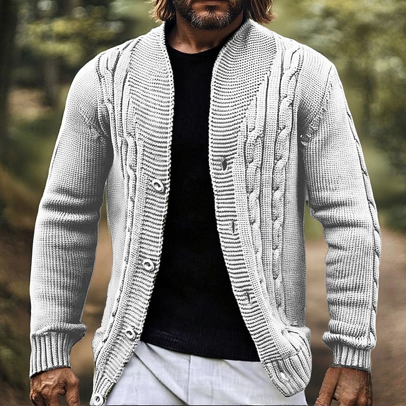 Men's Cardigan Sweater Cropped  Sweater Knit Sweater Cardigan Jacket Ribbed Cropped Knitted Knit Regular Tops Knitting Cable Solid / Plain Color Stand Collar Fashion Classic Vacation Daily Wear2