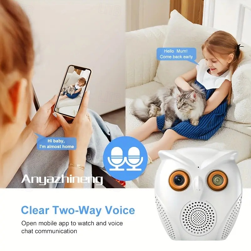 1080p Hd Owl-shaped Indoor Security Camera 120 Wide Angle Two-way Communication Motion And Sound Alerts Night Vision Function Wifi Home Surveillance Camera Owl-themed Design3