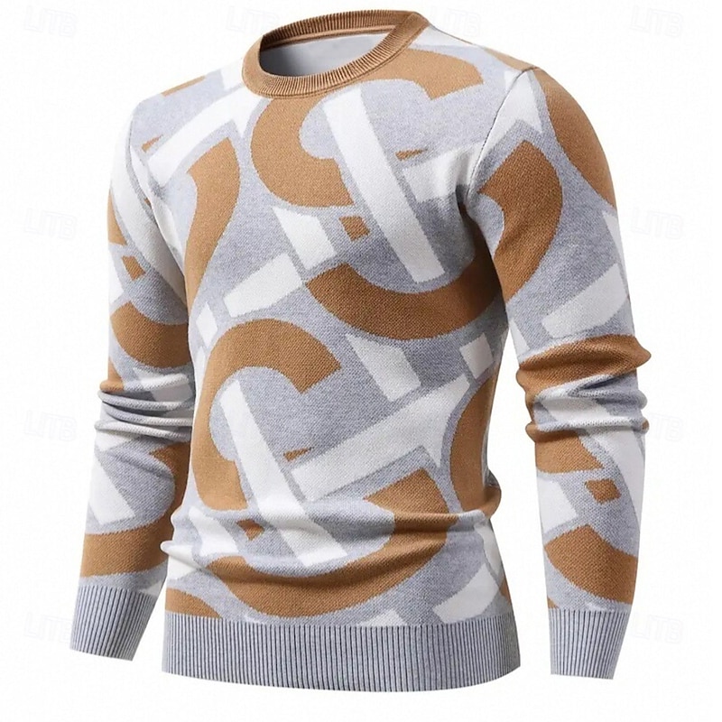 Men's Color Block Pullover Sweater Jumper Knitwear Crewneck Casual Vacation Daily 3D Print Keep Warm Long Sleeve Spring Fall Winter Red Brown3