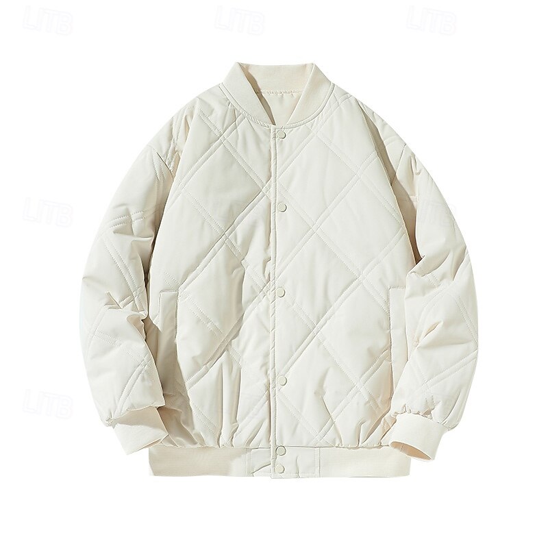 Men's Jacket Casual Jacket Outdoor Vacation Warm Zipper Pocket Fall Winter Plain Fashion Streetwear Standing Collar Regular Black Khaki Jacket2