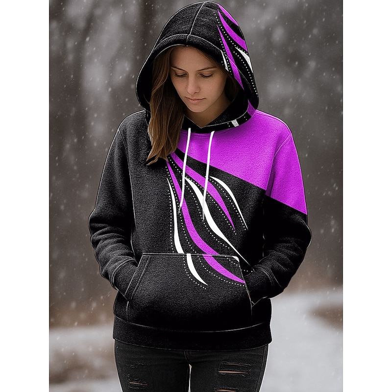 Women's Pullover Hoodie Sweatshirt Graphic Geometric Abstract Casual Long Sleeve Hooded Regular Tops Party Evening Wear Street Dailywear Red Blue Purple Orange Green Spring Fall Winter4