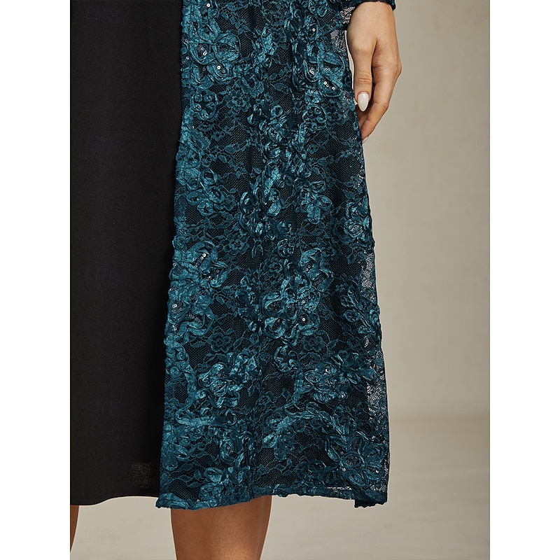 Women's Blazer Caot Jacket Lace Embroidered Sequin Elegant Floral Formal Anniversary Party Wedding Guest Open Front Long Crewneck Regular Fit Long Sleeve Outerwear Navy Blue Spring Fall3