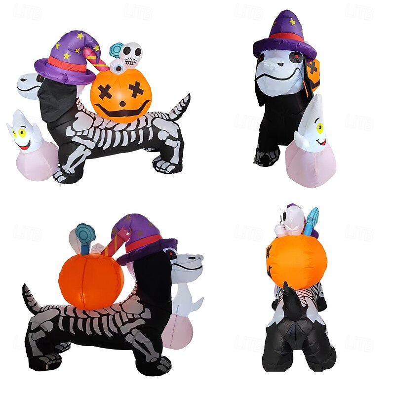 1 Pc 1.6M Halloween Skeleton Sausage Dog Pumpkin Ghost Inflatable Air Model Indoor and Outdoor Courtyard Garden Lawn Party Atmosphere Decorative Light US/EU/UK/AU Plug2