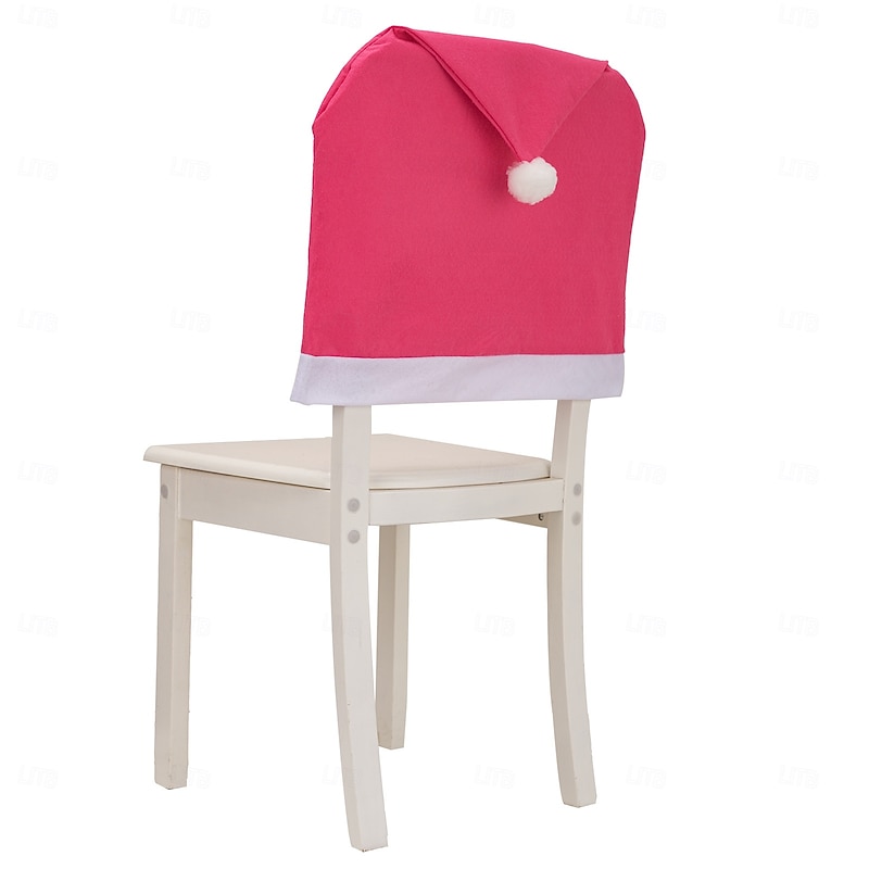4Pcs Christmas Pink Chair Covers Set, Non-Woven Fabric Chair and Stool Covers, Festive Pink Chair Caps for Holiday Decoration4