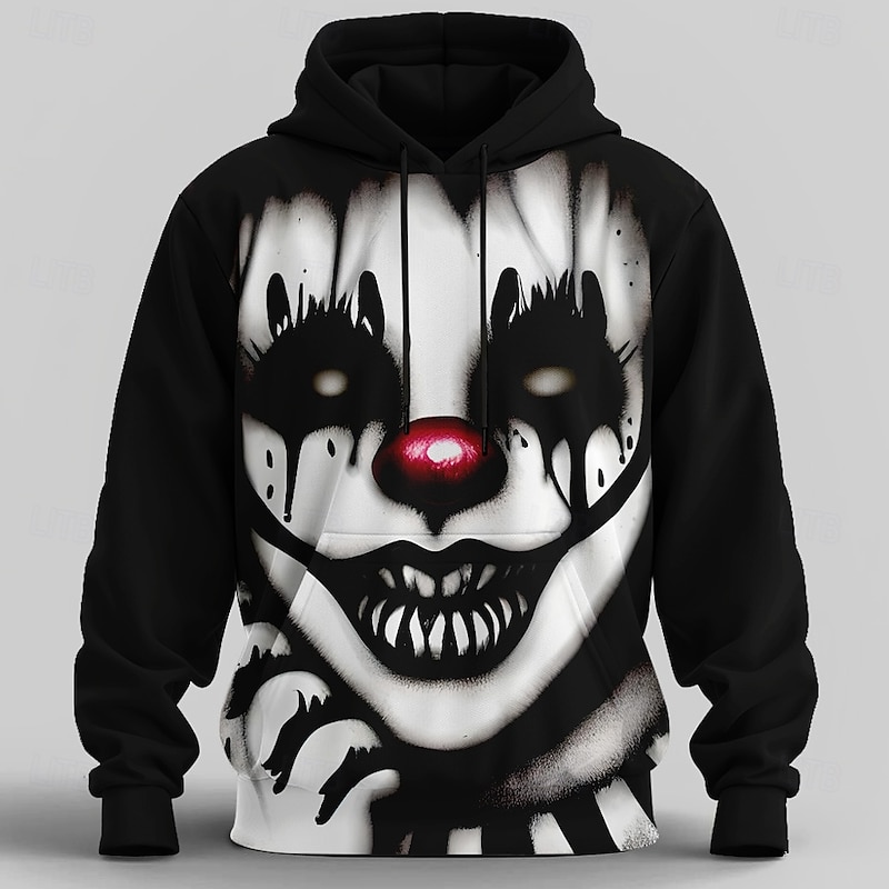 Halloween Men's Joker 3D Hoodie Sweatshirt Punk Exaggerated Crew Neck Club Streetwear Blue Orange Drawstring Fall Winter Designer