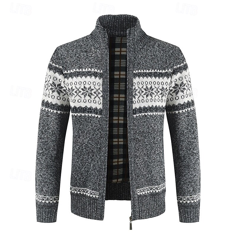 Men's Sweater Dress Sweater Cardigan Sweater Zip Sweater Knit Sweater Ribbed Knit Regular Tops Knitted Ribbed Plain Stand Collar Fashion Shawls Business Casual Clothing Apparel Fall Winter Blue khaki2