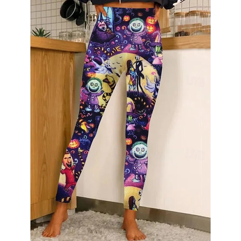Women's Leggings Vacation Vintage Fashion Ankle-Length High WaistPantsHalloween Graphic Pumpkin Printing Soft Breathable Stretchy Formal Outdoor Vacation Black Purple Orange ash-colored Spring Fall2