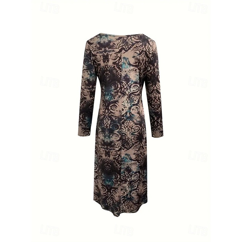 Women's Midi Dress Sheath Dress T Shirt Dress Tee Dress Vacation Casual Boho Holiday Date Regular Fit Graphic Geometric Tribal Long Sleeve Crew Neck Brown Spring Fall Winter4