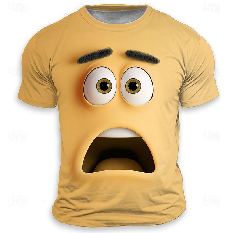 Men's Optical Illusion 3D Funny Emotes T Shirt Short Sleeve T shirt 3D Print Crew Neck Shirt Exaggerated Designer Party Street Casual Yellow Red Blue Summer Spring All Seasons Clothing Apparel S M L4